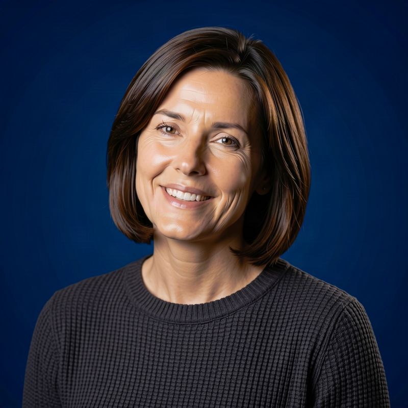 Portrait on a navy backdrop with clamshell lighting
